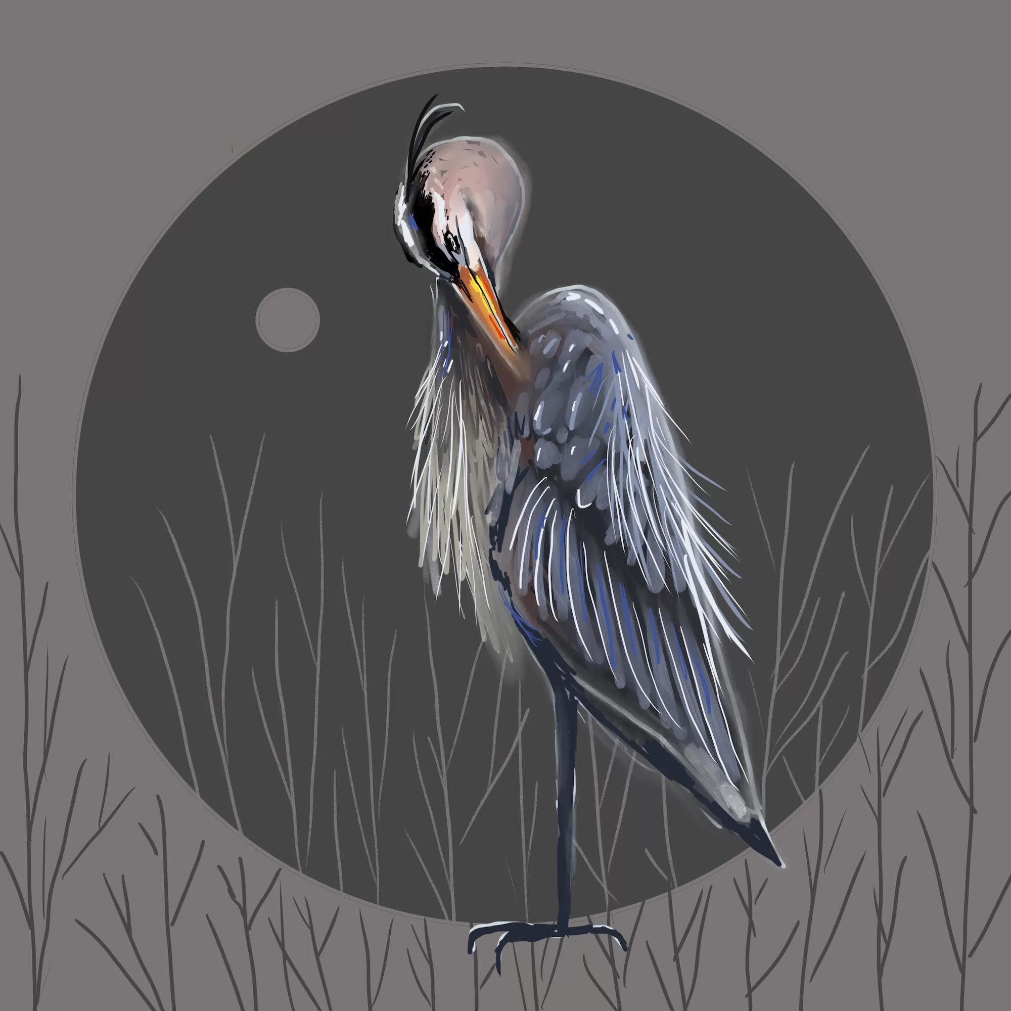 alt text describing a drawing of a heron