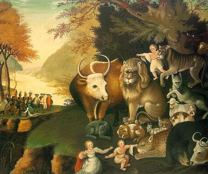 Edward Hicks's The Peaceable Kingdom, depicting animals living in harmony.