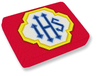 Stack of blue prayer pillows for kneeling on a wooden floor. These church kneeler cushions offer comfort during prayer.