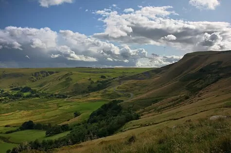 Rolling hills of the Peak District, evoking the wild setting of Sir Gawain and the Green Knight.
